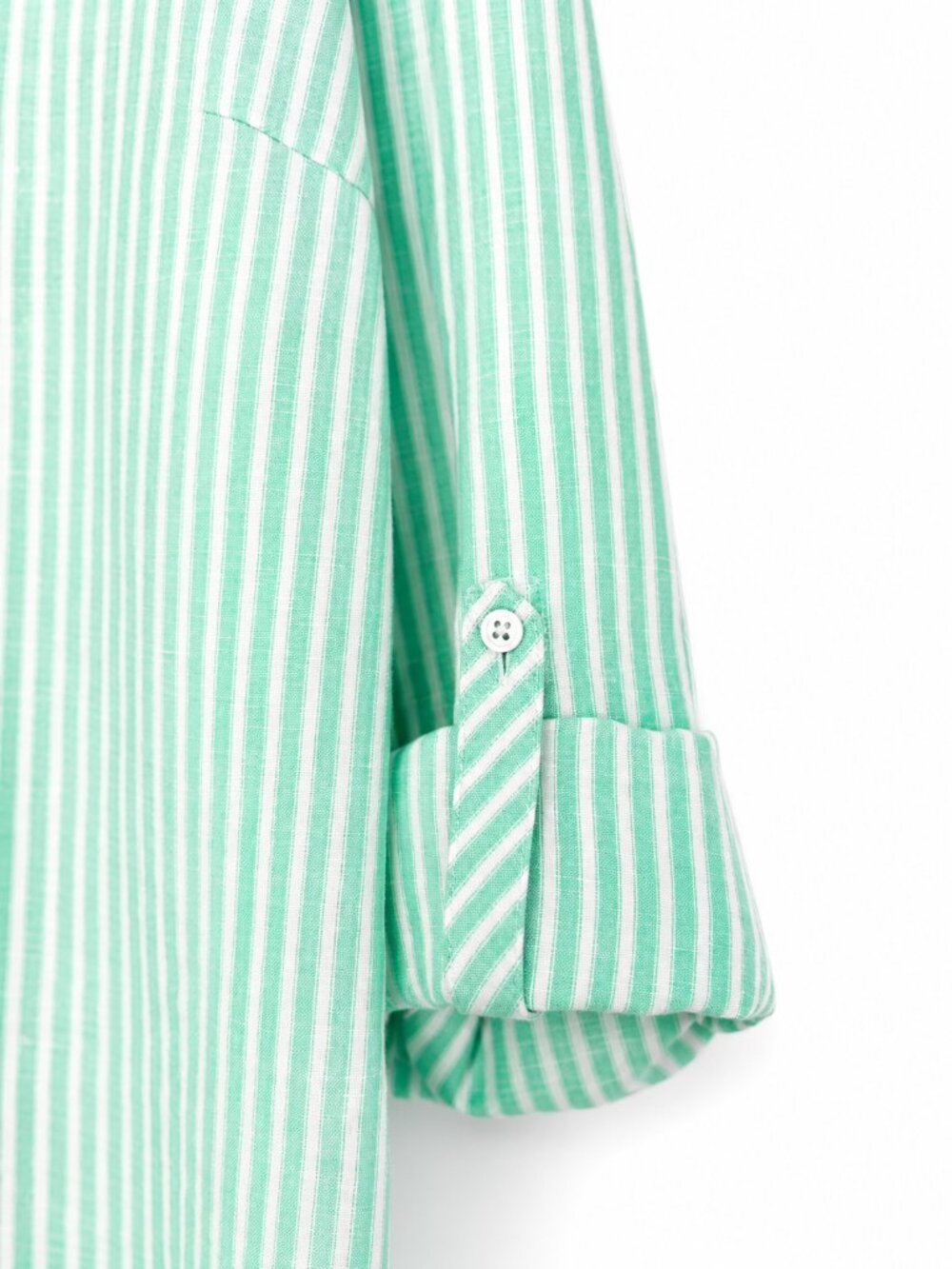 TALBOTS LINEN BLEND SHIRT XL WHITE/MINT GREEN STRIPED ROLL TAB COASTAL BREEZY - Picture 6 of 12